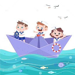 紫色小船在海上航行