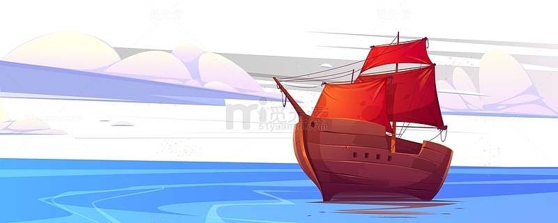 海面上行驶着红色帆船
