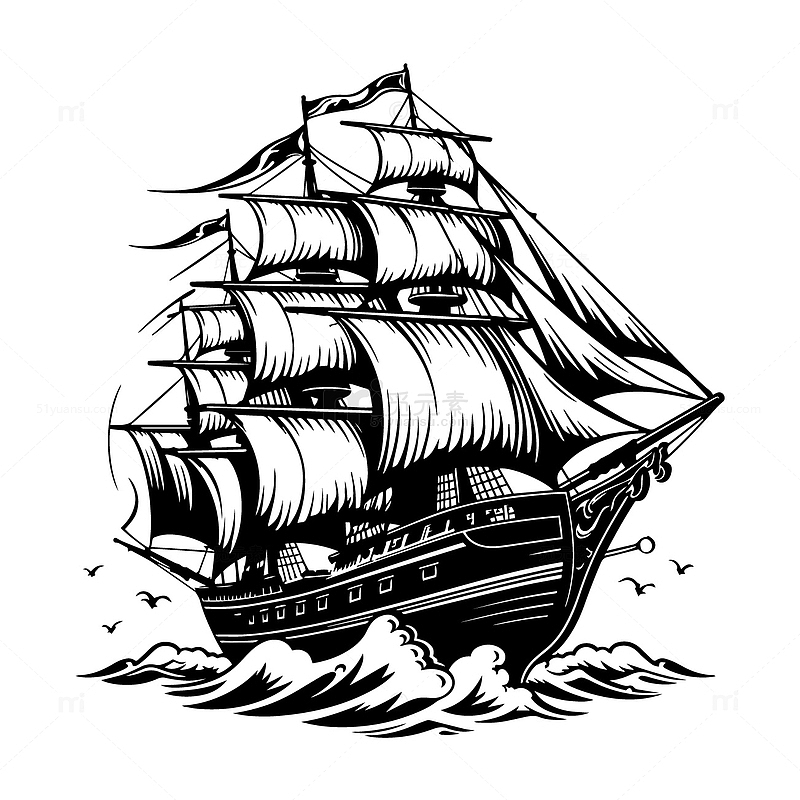 黑色素描帆船