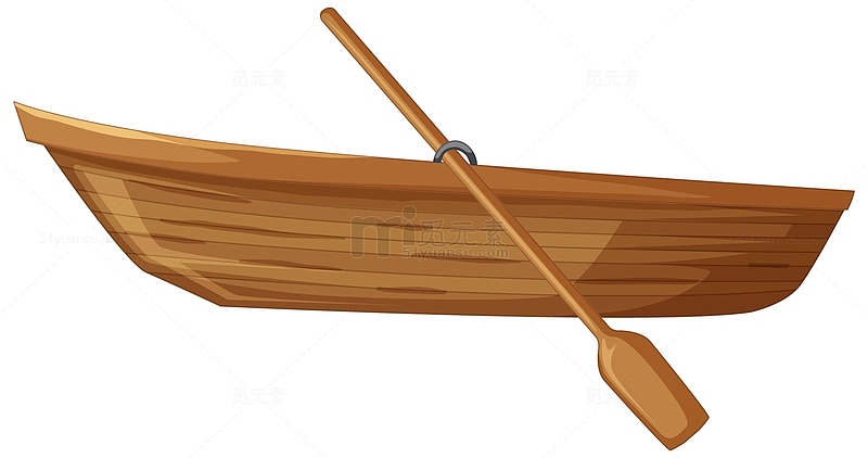 一艘简便的木船与船桨