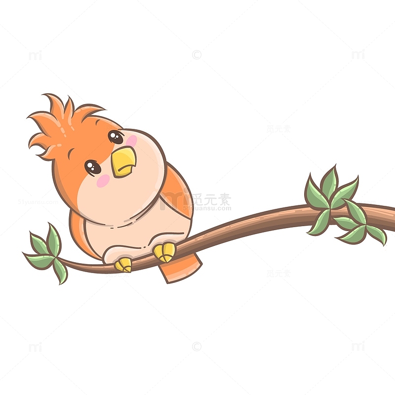可爱的小鸟栖息在树枝上