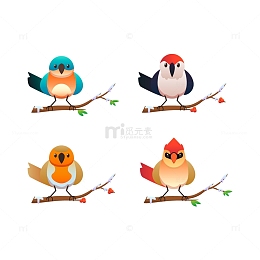 漂亮的小鸟站在树枝平面设计