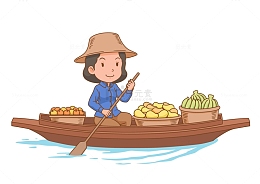 在船上划桨的女士