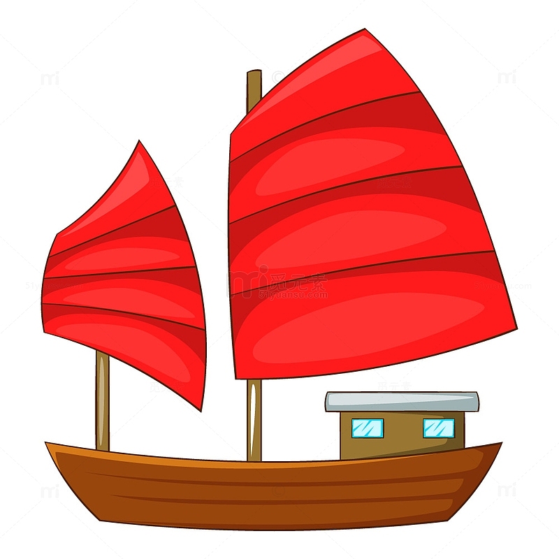 一艘红色帆布的木船