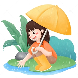 谷雨下雨人物撑伞场景