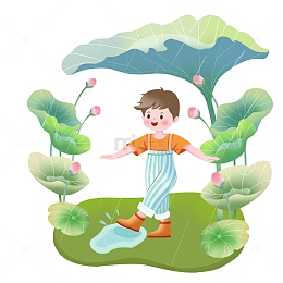 谷雨人物雨伞荷花雨滴雨水场景