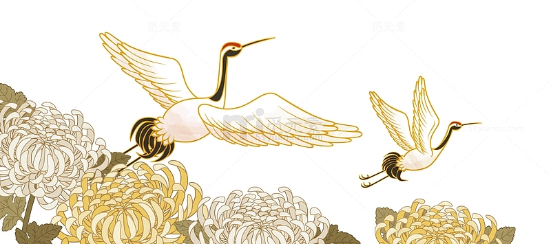 中国风丹顶鹤插画
