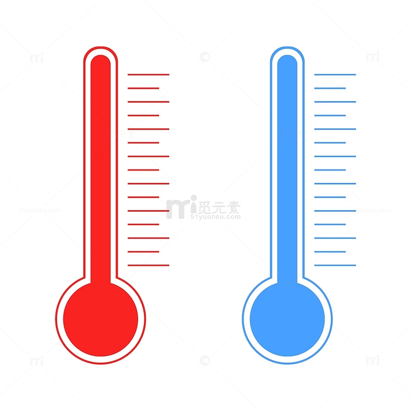 红色蓝色刻度温度计
