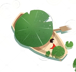 撑着荷叶的小船