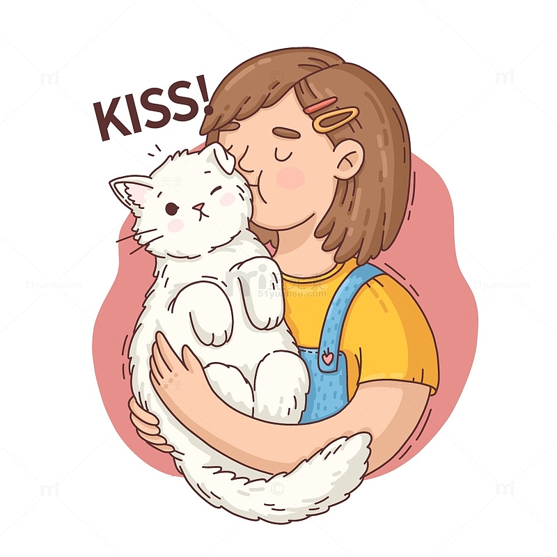 抱着一只白色猫咪的女孩子
