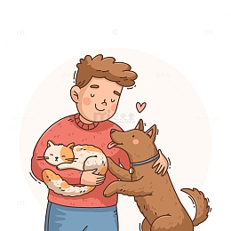 抱着宠物猫的男子