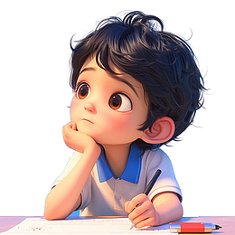 思考学习的小男孩