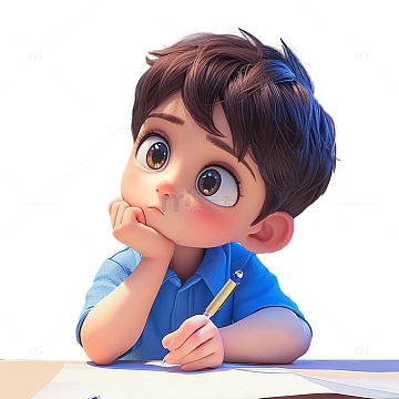 写字思考的可爱男孩