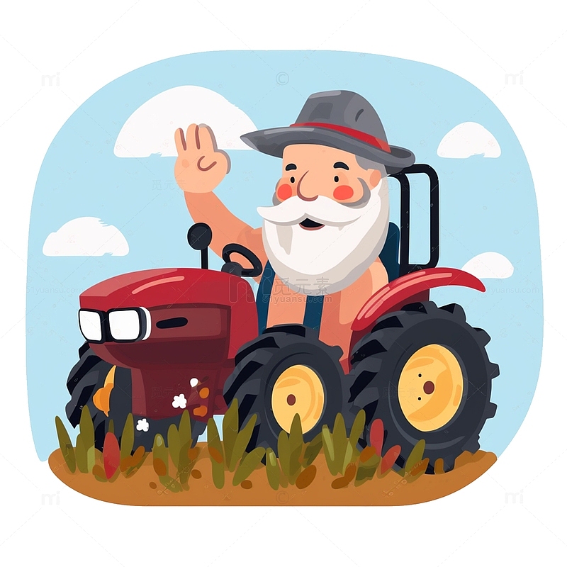 农场驾驶拖拉机的老人