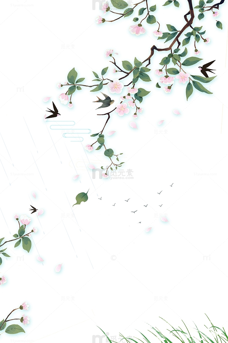 谷雨惊蛰雨水桃花元素