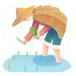 谷雨人物农民插秧场景