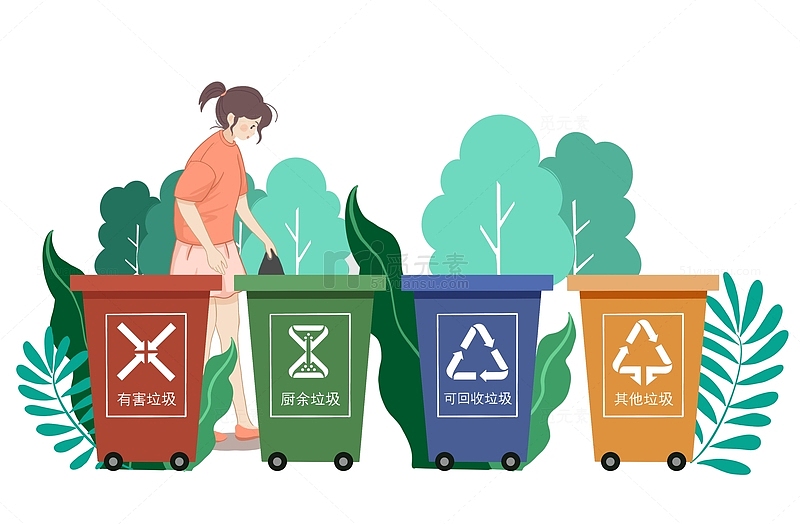 垃圾分类环保城市人物插画