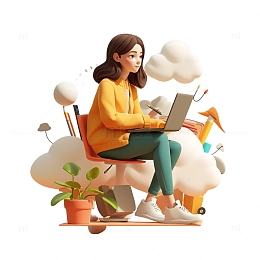 3D女孩在办公场景图标2