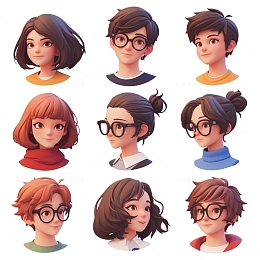 卡通3D立体学生头像icon图标