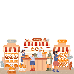 市场 面包店前的顾客插画