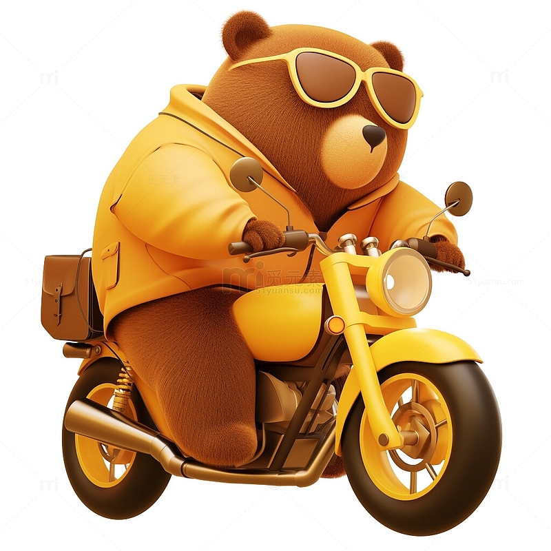 3D骑摩托车的熊插画