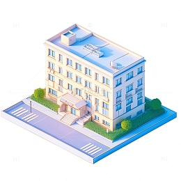 等距现代教学楼插画