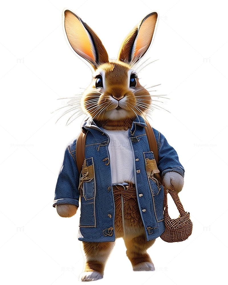 卡通兔子穿牛仔衣的兔子
