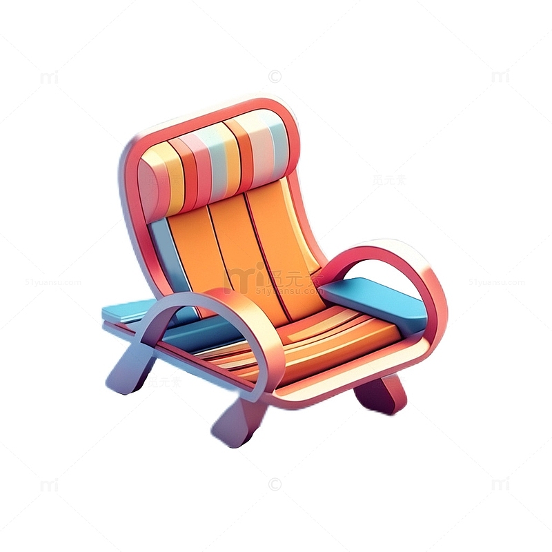 3D立体卡通夏日躺椅橙色