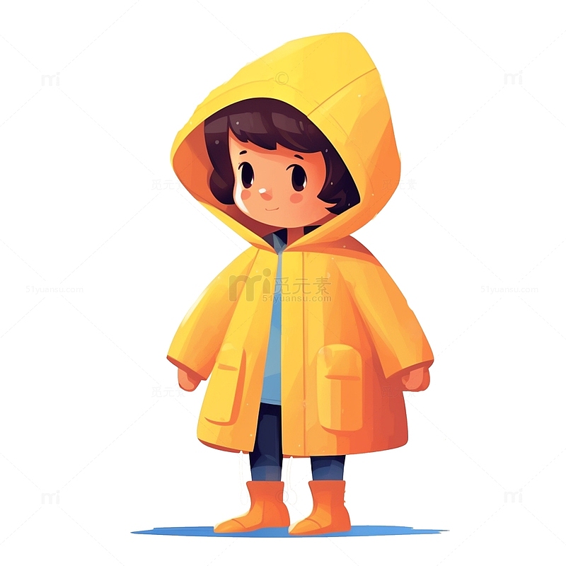 穿黄色雨衣的小女孩