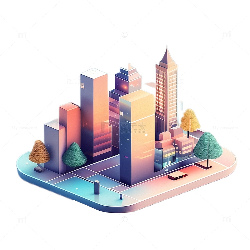 3D立体卡通扁平化城市素材现代