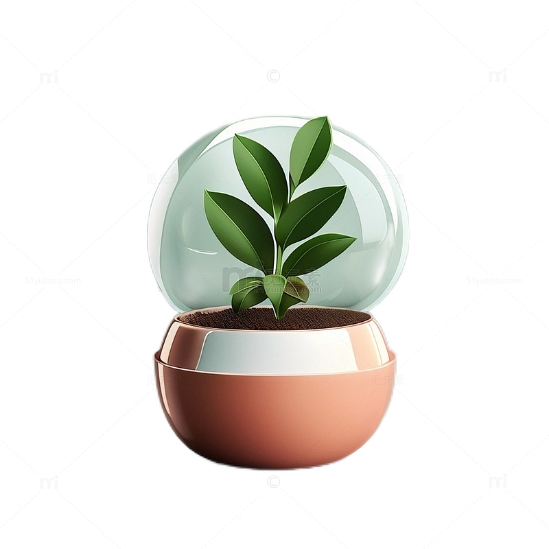 3D立体卡通植物盆栽绿色