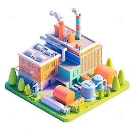 工业工厂厂房3D图标等距景观