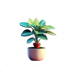 3D立体卡通盆栽植物绿色阔叶