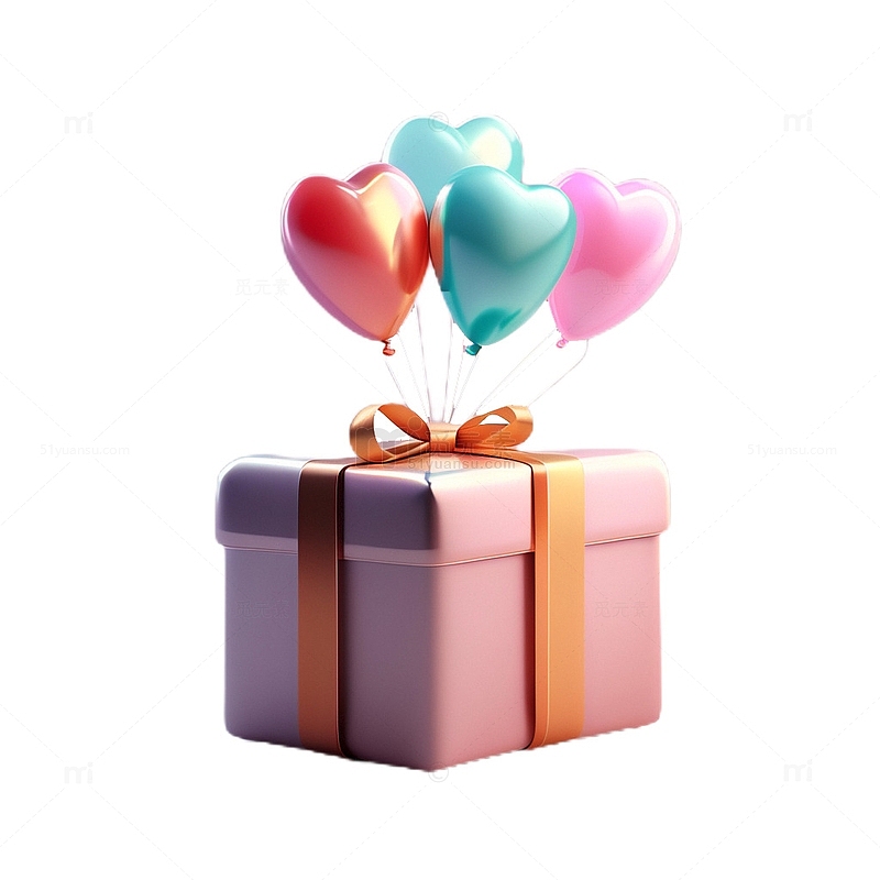 3D立体卡通礼物盒爱心气球情人节丝带