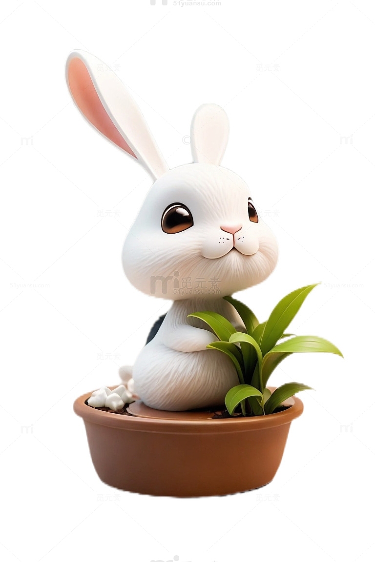 3D立体卡通小兔子花盆植物