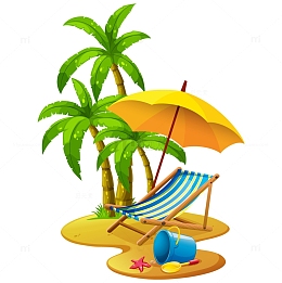 带椅子伞的海滩场景