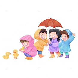 下雨天的儿童插画