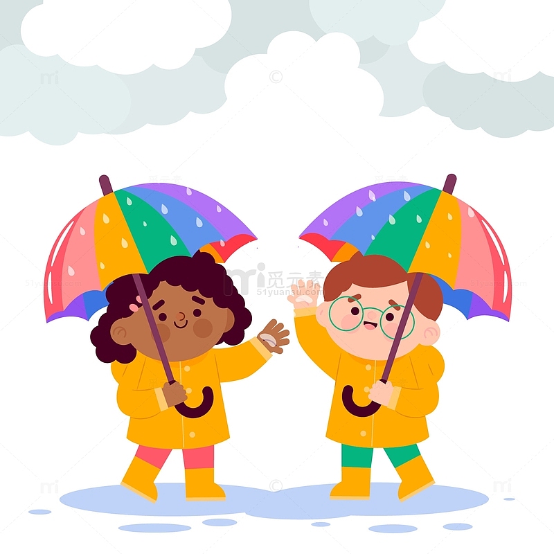 打着伞玩水的孩子们插图