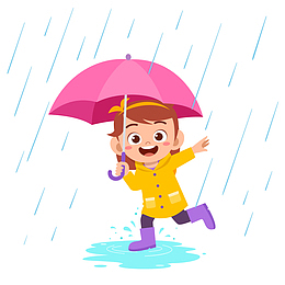 下雨天穿雨衣撑着雨伞的小女孩