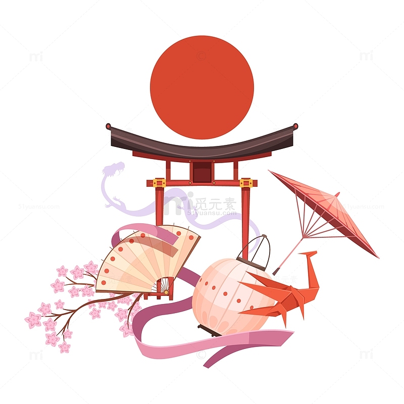 日本文化元素红圈宗教圣地樱花折纸