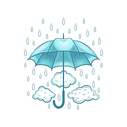 手绘撑开的雨伞雨滴云朵
