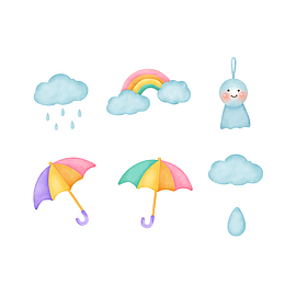 手绘雨季雨伞白云