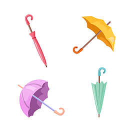 雨伞组合矢量插图