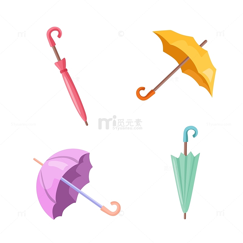 雨伞组合矢量插图