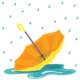 下雨天倒放的黄色雨伞