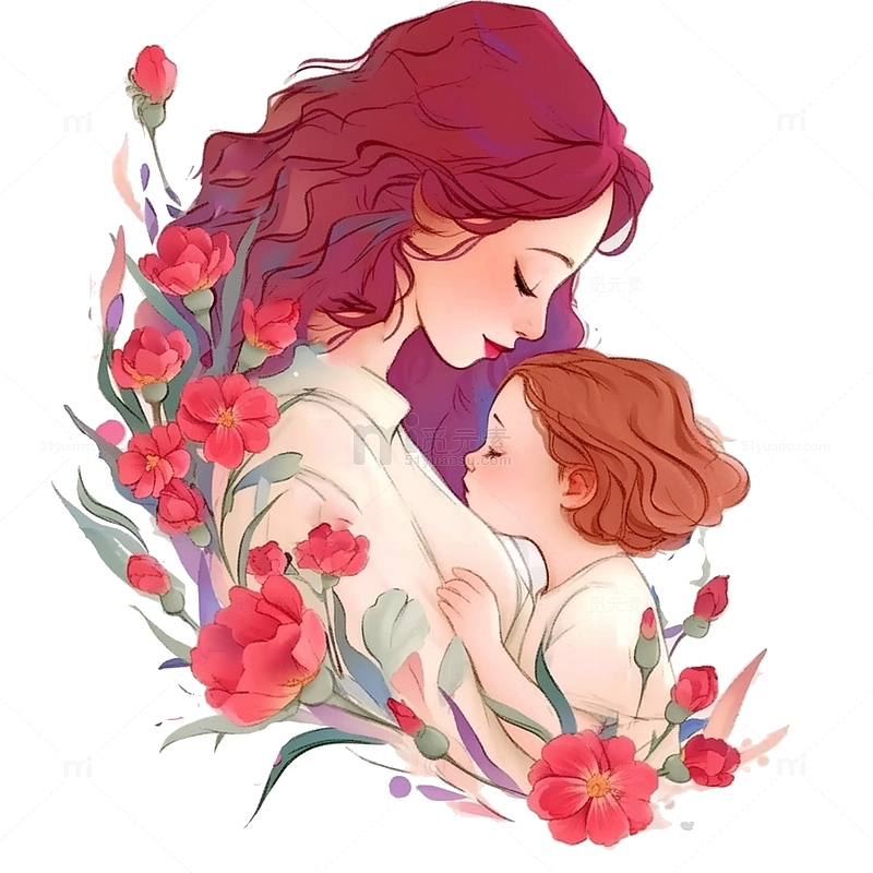 母亲节康乃馨环绕母婴