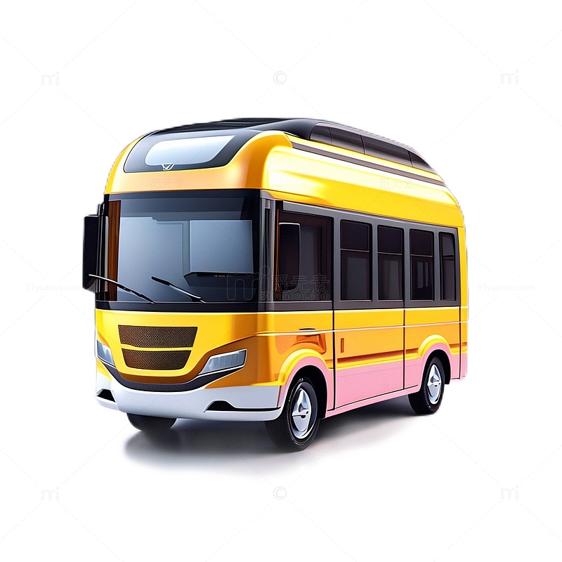 3D立体卡通公交车交通工具车辆黄色