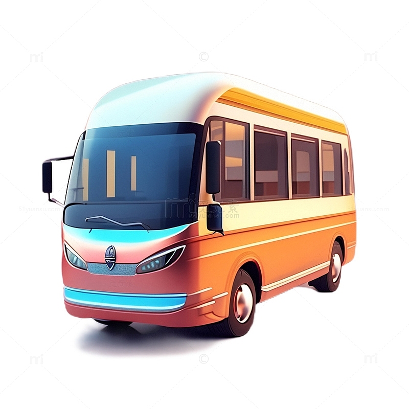 3D立体卡通公交车交通工具车辆橙色