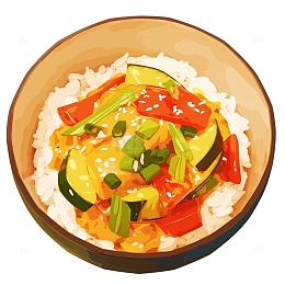 炒蔬菜盖饭插画