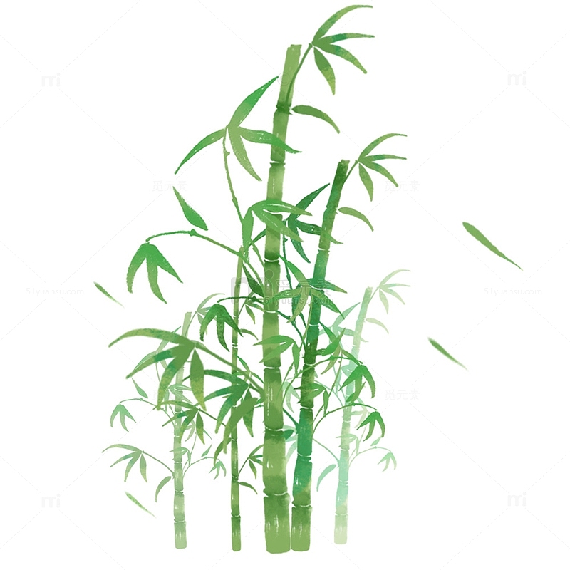 水彩绿色竹子元素